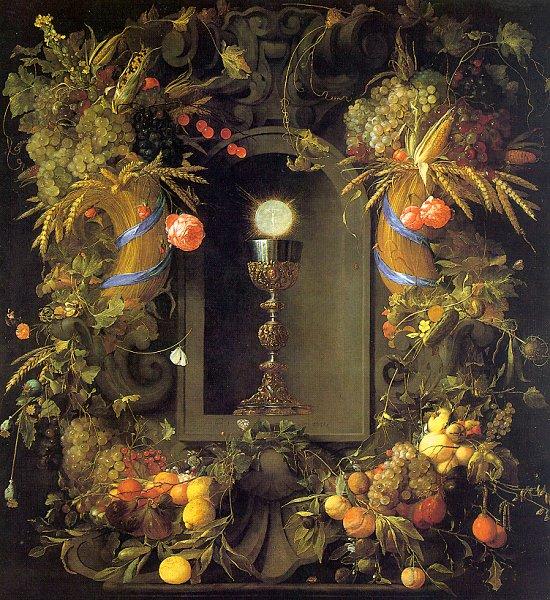 Jan Davidz de Heem Eucharist in a Fruit Wreath oil painting image